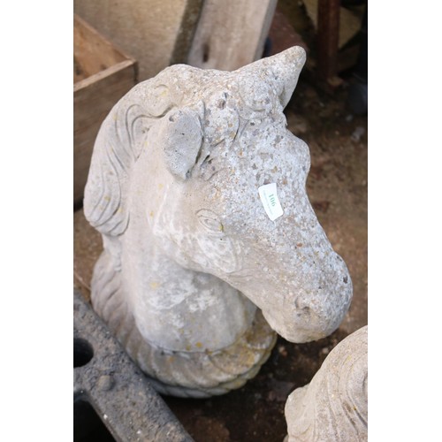 106 - 2 X HORSE HEAD GARDEN ORNAMENTS