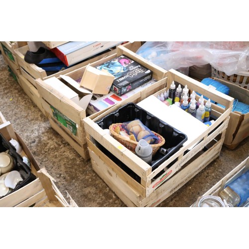 113 - 4 x boxes of various art materials, INC.paint, water, colours, mounting frames, etc.etc