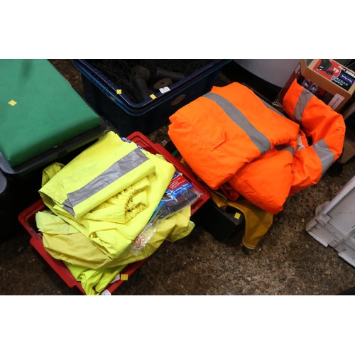 134 - Two boxes of various high, viz coat, waterproof, trousers, etc