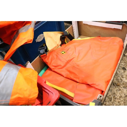 134 - Two boxes of various high, viz coat, waterproof, trousers, etc