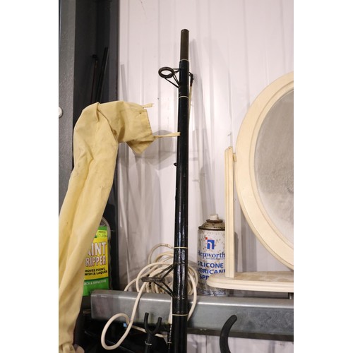 137 - Rod holder, bag and rod rest, three fishing rod, inc. 11 foot specialist rod,Brent 12 foot beach, ca... 