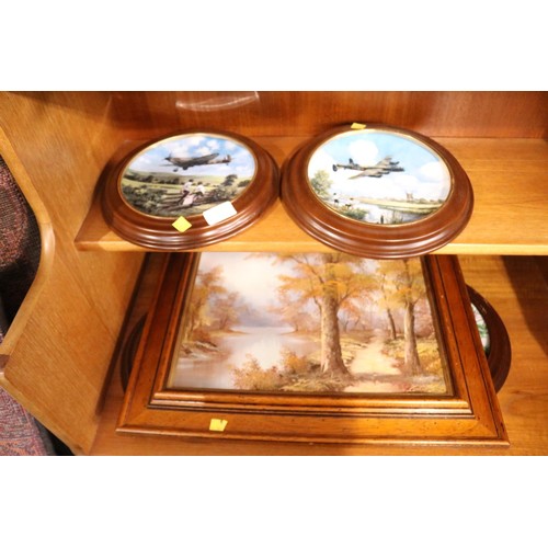 161 - 4 x Picture plates and canvas Woodland River scene picture