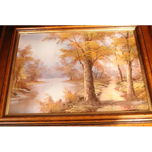 161 - 4 x Picture plates and canvas Woodland River scene picture