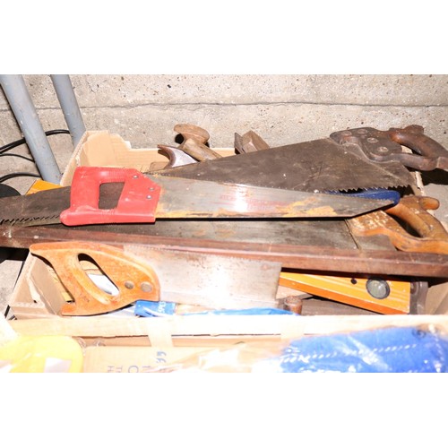 205 - 3 boxes of wood working tools & garage sundries