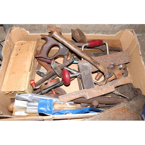 205 - 3 boxes of wood working tools & garage sundries