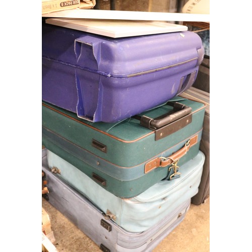 206 - Collection of various suitcases, Ottoman, pictures, ice boxes, walking sticks, umbrella, commode, ch... 