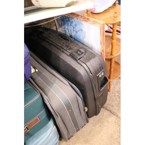 206 - Collection of various suitcases, Ottoman, pictures, ice boxes, walking sticks, umbrella, commode, ch... 