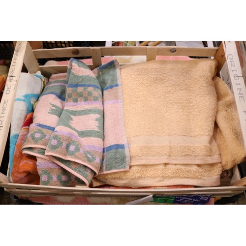 208 - Four trays various linen including roller fabric