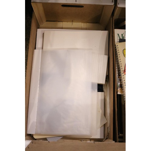 218 - Three boxes including envelopes cooking books paper