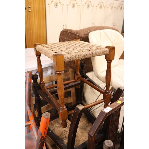 244 - 4 chairs & 1 foot stool with wicker