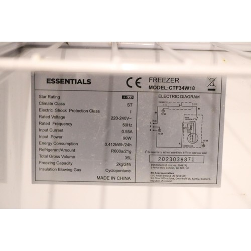 251 - Essentials table top freezer-warranted until 12 noon, Tuesday, following the above sale