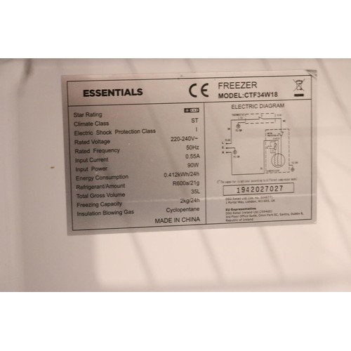 252 - Essentials table top freezer-warranted until 12 noon, Tuesday, following the above sale