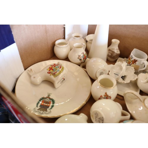 299 - Three boxes of various crested ware China, including local it