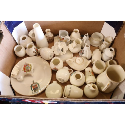 299 - Three boxes of various crested ware China, including local it