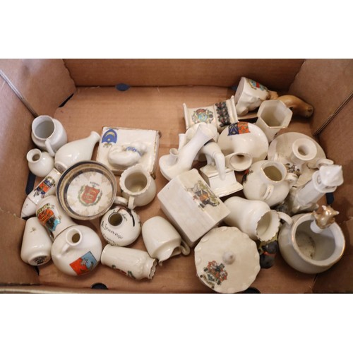 299 - Three boxes of various crested ware China, including local it