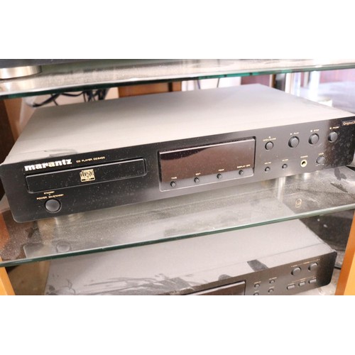 322 - Marantz stereo, CD player, amplifier, cassette player, tuner, 2 x b & w speakers,  user guides - war... 