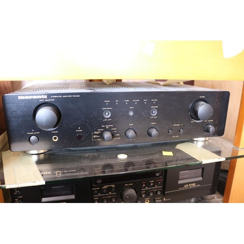 322 - Marantz stereo, CD player, amplifier, cassette player, tuner, 2 x b & w speakers,  user guides - war... 