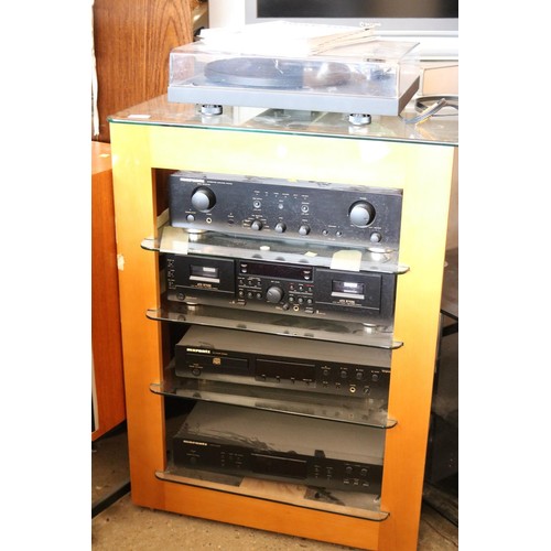 322 - Marantz stereo, CD player, amplifier, cassette player, tuner, 2 x b & w speakers,  user guides - war... 