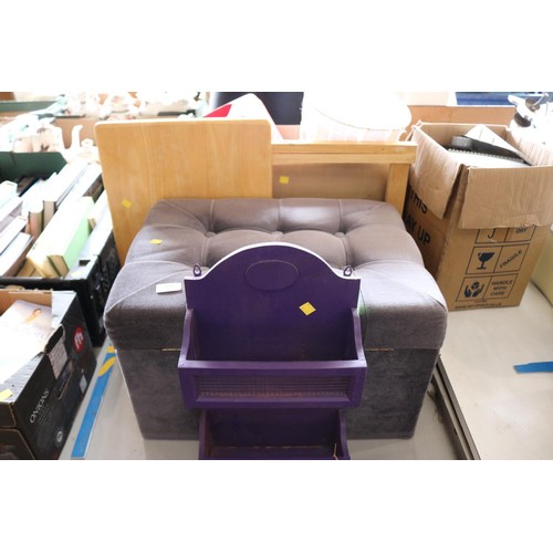 368 - Grey footstool/folding table/box of misc etc