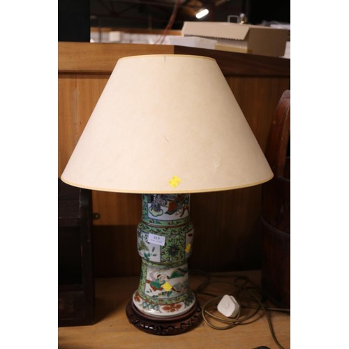 419 - Large oriental style table lamp with shade - warranted until 12 noon Tuesday following the above sal... 