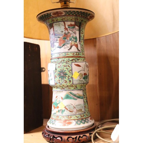 419 - Large oriental style table lamp with shade - warranted until 12 noon Tuesday following the above sal... 