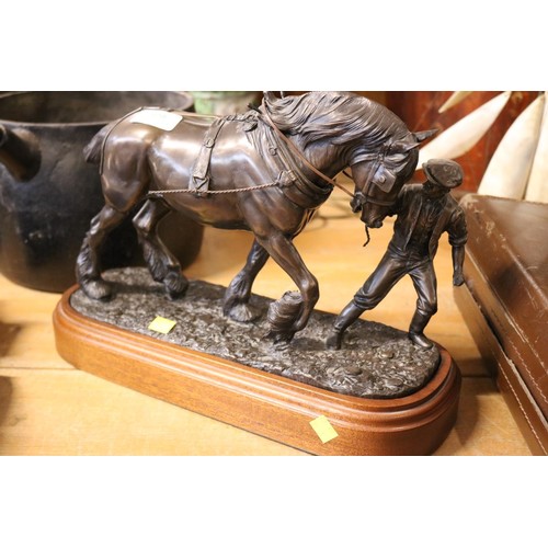 420 - Bronze effect shire horse & farmer (clansmen)