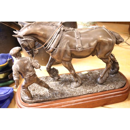 420 - Bronze effect shire horse & farmer (clansmen)