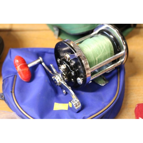 425 - Pen, surf master, fishing, reel, and Case and diplomats, 450 fishing reel in case