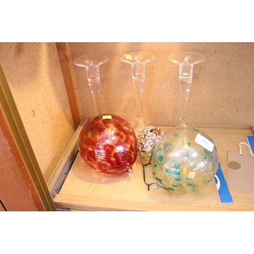 482 - Handmade glass candle sticks & glass balls/baubles