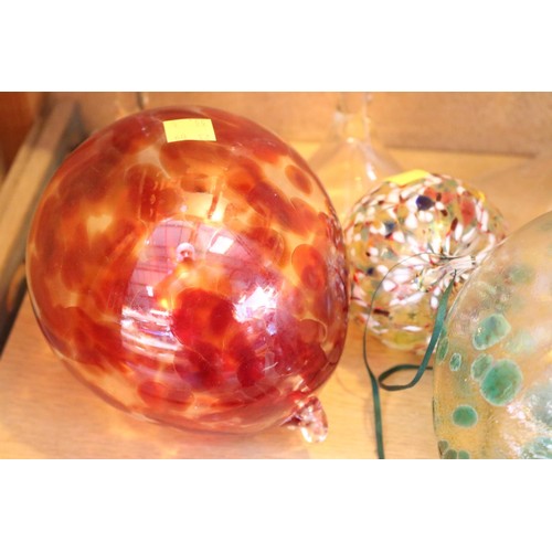 482 - Handmade glass candle sticks & glass balls/baubles