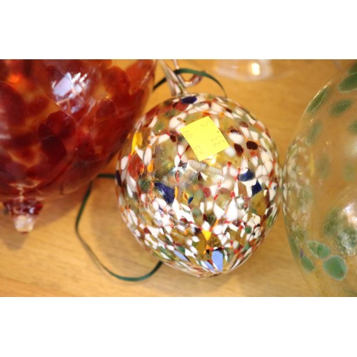 482 - Handmade glass candle sticks & glass balls/baubles