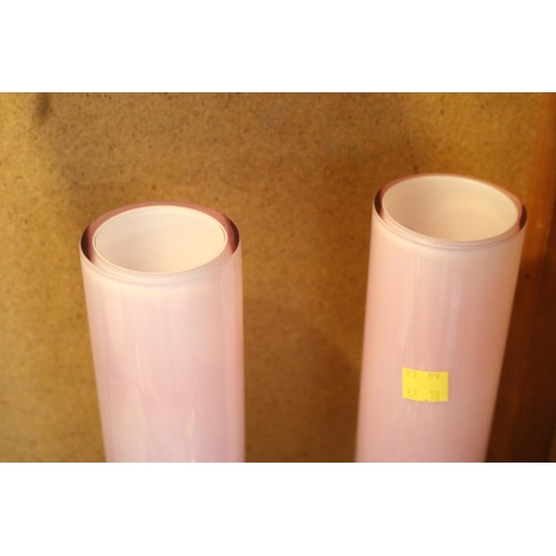 486 - Pair of pink bubble base M'dira glass vases & large heavy bubble paperweight