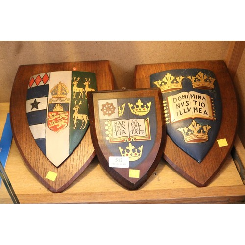 512 - 3 wooden vintage shield wall plaques