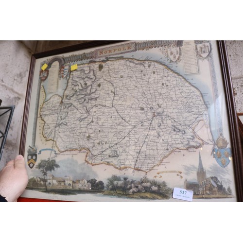 537 - Framed map of norfolk