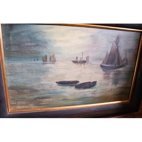 542 - Framed oil boating scene, signed E Shannon