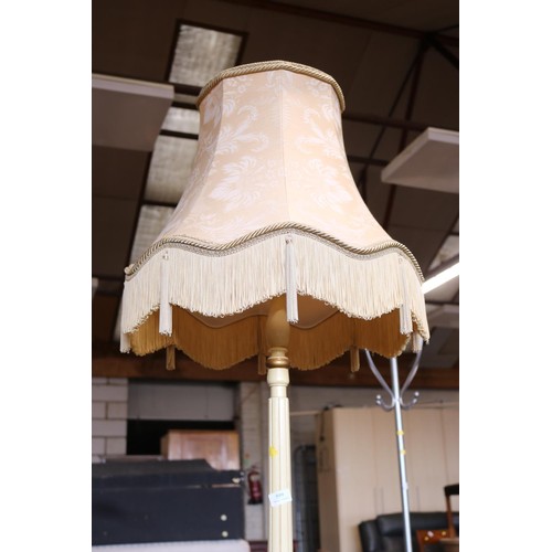 599 - Cream coloured standard lamp with shade - to be rewired by a qualified electrician