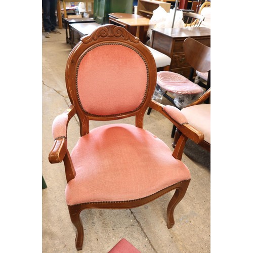 630 - Reproduction button back open armchair & stool