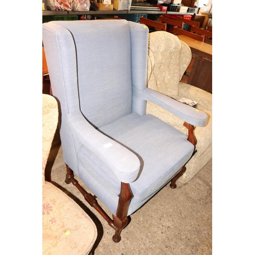 648 - Reupholstered antique armchair