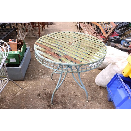 21 - 2 blue round outside metal tables
