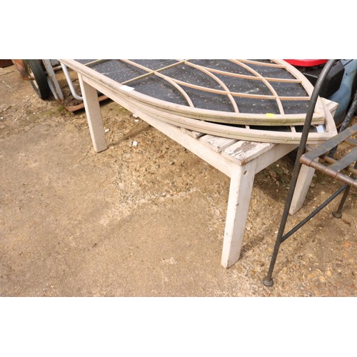 57 - Metal chair, arch frame & stool