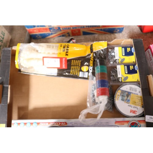 164 - Two boxes of various garage/garden miscellaneous INC.nails, Christmas tree bag, car jack etc