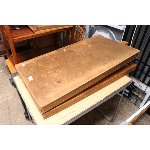 235 - 3 work tables - 2 wooden, 1 plastic