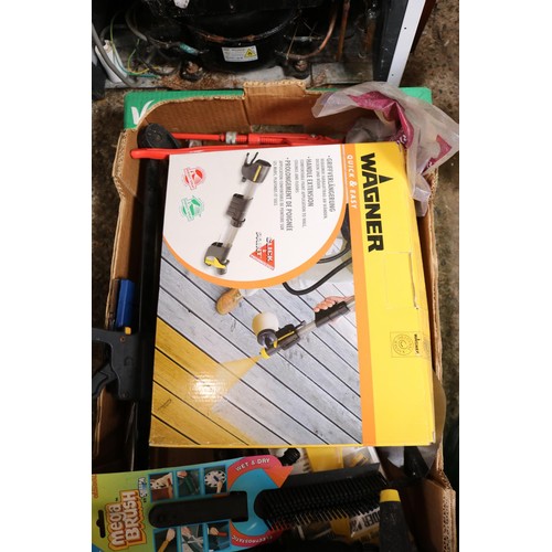 239 - Box of various tools including eight piece deep socket set, wire brush set , trowel, drill bits etc