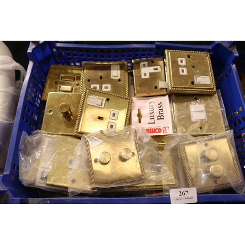 267 - 3 trays of assorted door handles & wall sockets, etc