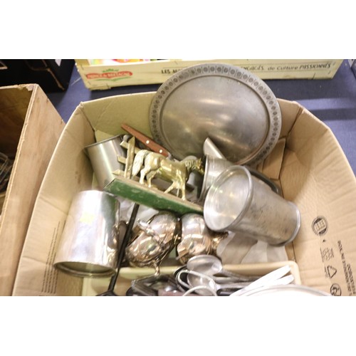 273 - Box of brass, pewter, cutlery, etc