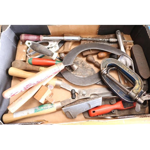 326 - Tray of wood working tools, clamps & toolbox of tools