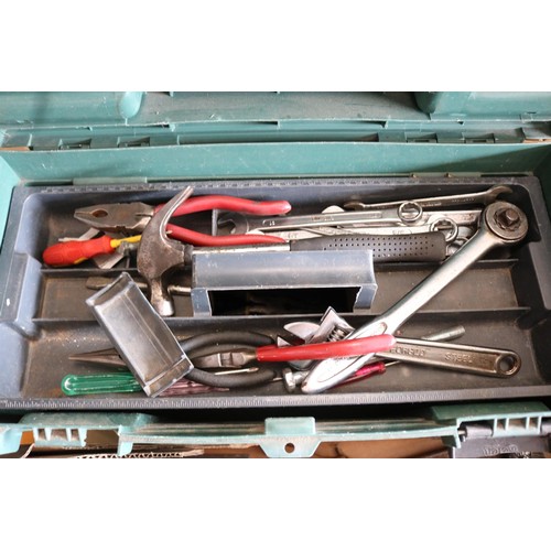 326 - Tray of wood working tools, clamps & toolbox of tools