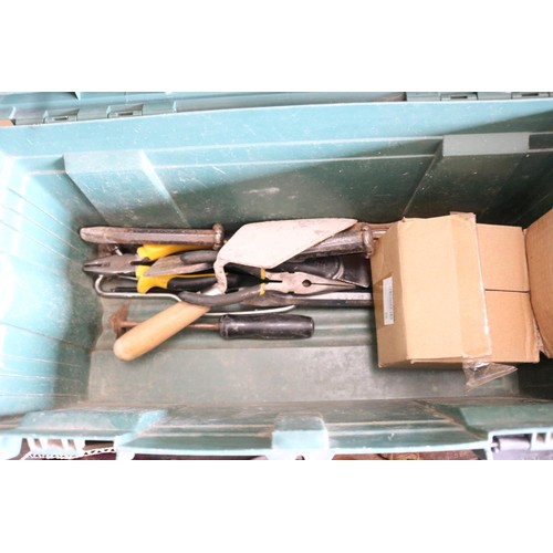 326 - Tray of wood working tools, clamps & toolbox of tools