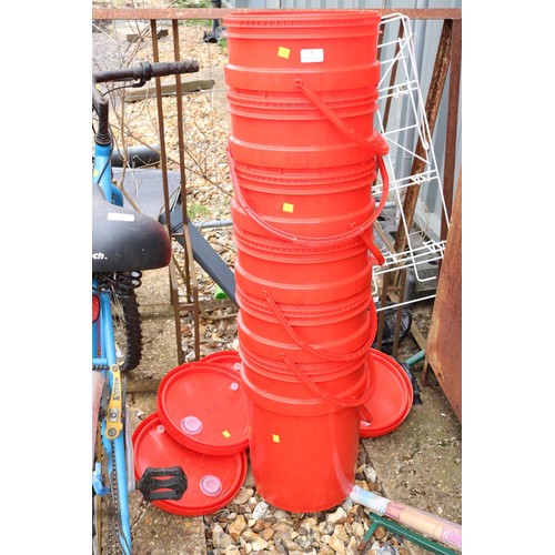 7 - 6 red buckets with pouring lids