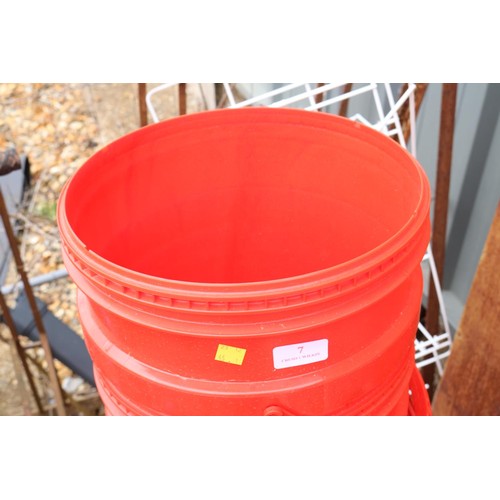 7 - 6 red buckets with pouring lids